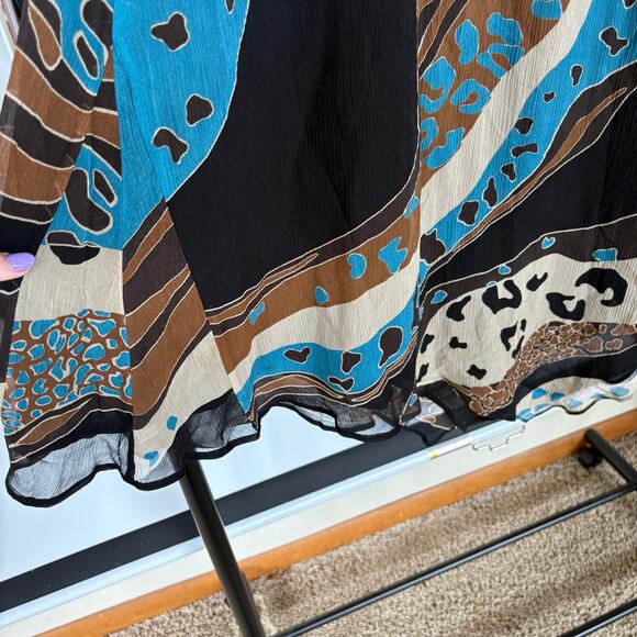 Y2K Silk Asymmetrical Fairy Blue Brown Whimsygoth Skirt Ibiza Midi Size 6 - Picture 6 of 9